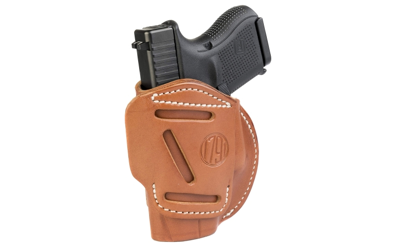 1791 Gunleather 4 Way Holster, Leather Belt Holster, Right Hand, Classic Brown, Fits GLOCK 26/27/33 & S&W MP9/Shield, Size 3 4WH-3-CBR-R