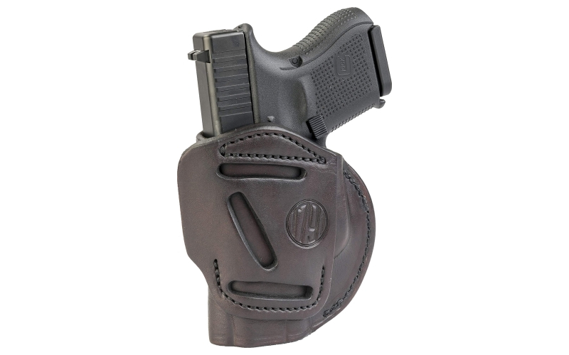 1791 Gunleather 4 Way Holster, Leather Belt Holster, Right Hand, Signature Brown, Fits GLOCK 26/27/33 & S&W MP9/Shield, Size 3 4WH-3-SBR-R