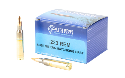 ADI World Class Ammunition Match, Sierra HPBT MatchKing, 223 Remington, 69 Grain, Brass Cased, 20 Round Box ADI9332153003289
