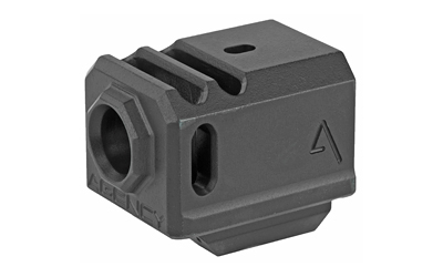 Agency Arms Gen3 Compensator, Features two chamber design (2 vertical ports and 2 side venting ports), Front sight hole, Two set screws with an Allen Wrench and a vial of Rockset are included in package, Fits GLOCK 17/19/34, Standard 1/2X28 thread pitch, Black finish 417-3-BLK