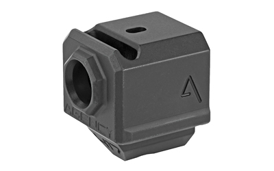 Agency Arms Gen3 Compensator, Features a single top venting port and a front sight hole, Two set screws with an Allen Wrench and a vial of Rockset are included in package, Fits Glock 17/19/34, Standard 1/2X28 thread pitch, Black finish 417S-G3-BLK