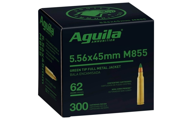 Aguila 5.56x45mm m855 62gr full metal jacket green tip 300/box