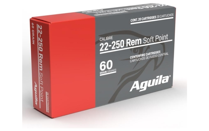 Aguila rifle ammunition 22-250 rem 60gr sp 3240 fps 20/ct