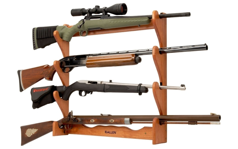 Allen Company Four Gun Wooden Wall Rack, Solid Wood Construction, 24.5"X24.5"x4.25", Natural Finish 18550