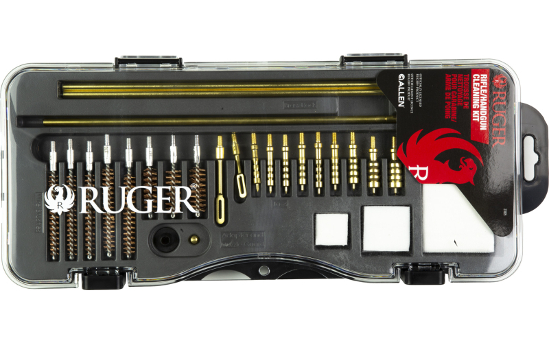 Allen Company Ruger Rifle and Handgun Cleaning Kit, 26 Piece, For 9MM-45ACP Handguns and .22-7MM Rifles, Molded Case 27825