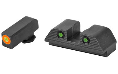 AmeriGlo Trooper, Sight, Fits GLOCK MOS, 17/19/22/23/24/26/27/33/34/35/37/38/39 Gen 1-4, Green Tritium with Orange Outline Front, Green Tritium Black Serrated Rear GL-816