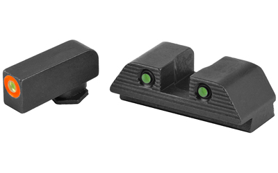 AmeriGlo Trooper, Sight, Fits Gen 5 GLOCK 9MM/.40, Green Tritium with Orange Outline Front, Green Tritium Black Serrated Rear GL-818
