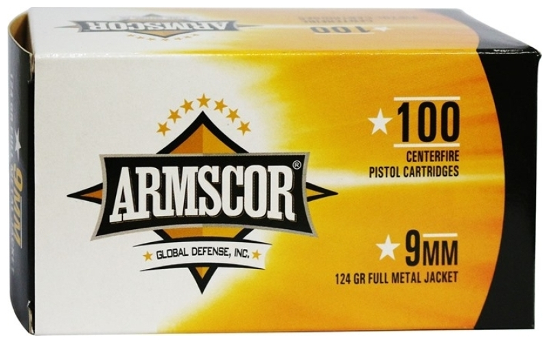 Armscor 9mm luger 124gr full metal jacket 100/box