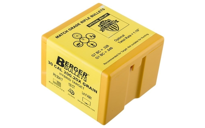 Berger Bullets 30 caliber (0.308'') 200.20x hybrid target 500/box