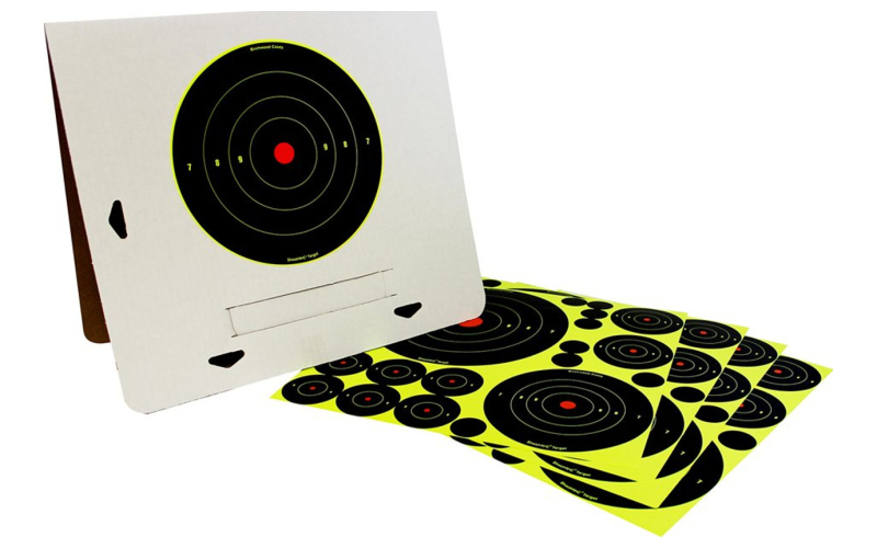 Birchwood Casey Shoot-N-C Target, Deluxe Variety Kit, 40-1" Pasters, 24-2", 8-3", 4-6", 4-8" Bullseye Targets, with Target Stand BC-34208