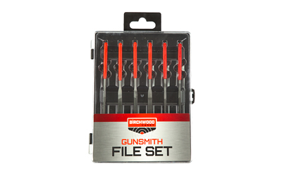 Birchwood Casey Gunsmith File Set, 6 Piece Set, Hard Carbon Steel Construction, Black/Red, Includes Storage Case BC-GSFS
