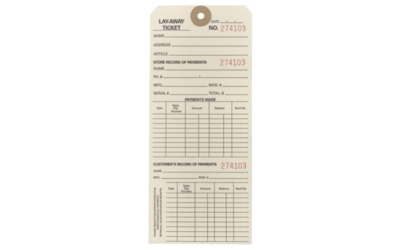 Brownells Lay-a-way tickets 100 pack