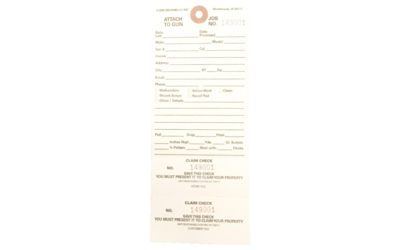 Brownells Double-stub claim checks 500 pack