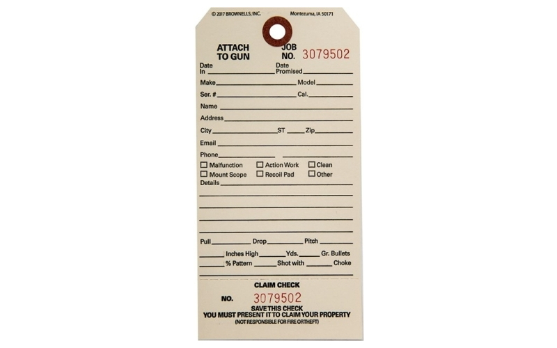 Brownells Cc-1 single stub claim checks 100 pack