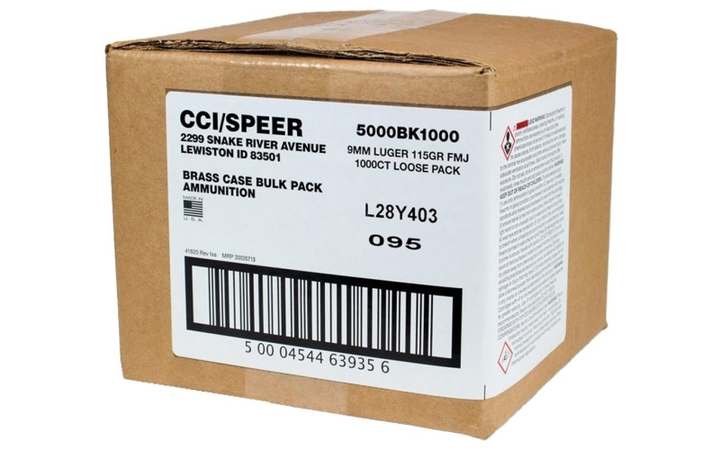 Cci 9mm 115gr fmj 1000 rds bulk pack