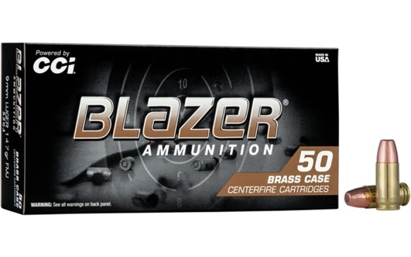 Blazer Ammunition Blazer Brass, 9MM, 147 Grain, Full Metal Jacket, 50 Round Box 5203