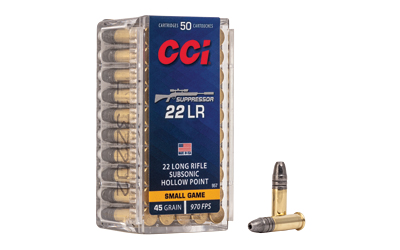 CCI Ammunition Suppressor, 22LR, 45 Grain, Hollow Point, 50 Round Box 957