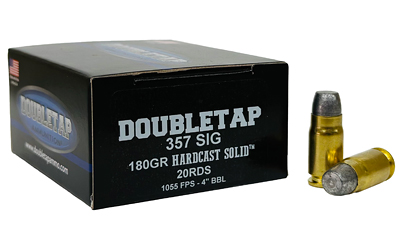 DoubleTap Ammunition Hardcast Solid, 357SIG, 180 Grain, Wide Flat Nose Gas Check Hardcast, 20 Round Box 357S180HC