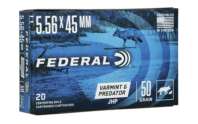 Federal American Eagle, Varmint & Predator, 556NATO, 50 Grain, Jacketed Hollow Point, 20 Rounds Per Box AE556G