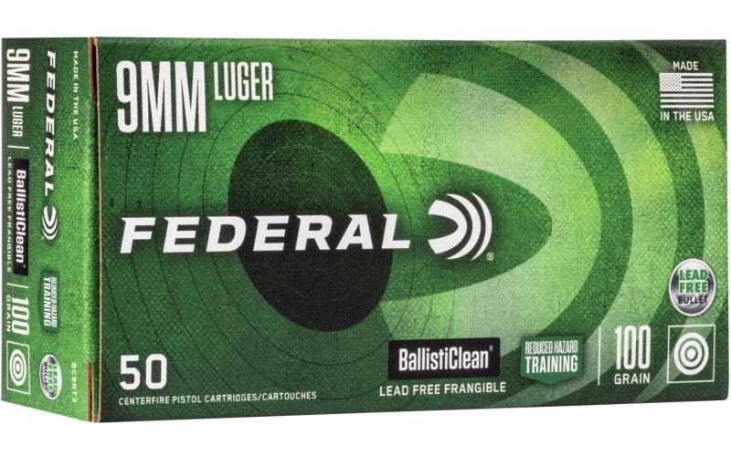 Federal 9mm luger (9x19mm) 100gr cqt frangible ammo 50rd