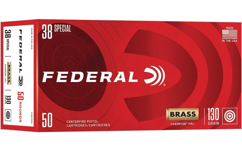 Federal champion handgun ammunition .38 spl 130gr fmj 890 fps 50/ct