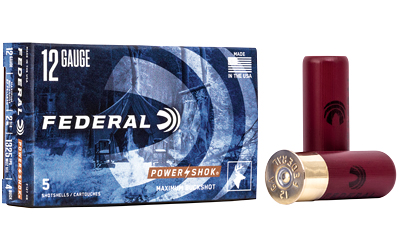 Federal PowerShok, 12 Gauge, 2.75", 4 Buck, Max Dram, Buckshot, 27 Pellets, 5 Round Box F1274B