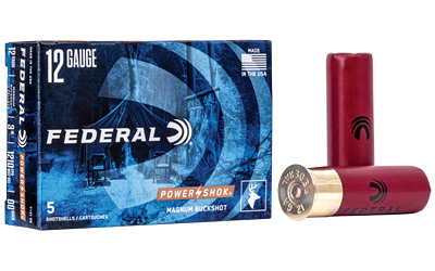 Federal PowerShok, 12 Gauge, 3", 00 Buck, Mag Dram, Buckshot, 15 Pellets,5 Round Box F13100