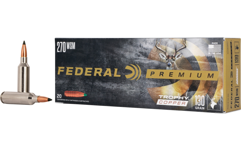 Federal Premier, Trophy Copper, 270 Winchester Short Magnum, 130 Grains, Copper Solid, 20 Round Box P270WSMTC1