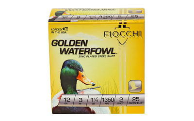 Fiocchi Ammunition Golden Waterfowl, 12 Gauge, 3", #2, Steel Shot, 25 Round Box 123SGW2