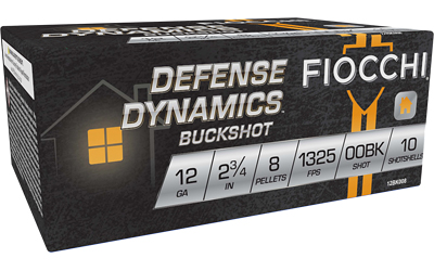 Fiocchi Ammunition Defense Dynamics, 12 Gauge 2.75", 00 Buck, 8 Pellets, 10 Round Box 12BK008