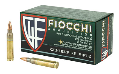 Fiocchi Ammunition Rifle, 223 Remington, 55 Grain, Full Metal Jacket Boat Tail, 50 Round Box 223AFOA