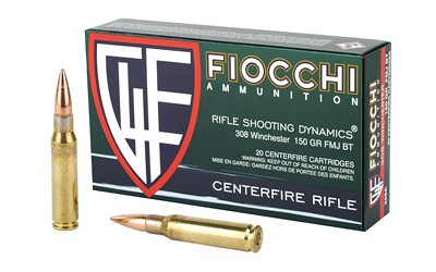Fiocchi Ammunition Rifle, 308 Winchester, 150 Grain, Full Metal Jacket Boat Tail, 20 Round Box 308AFOA