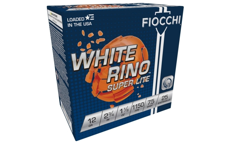Fiocchi 12ga 2 3/4" 1 1/8oz #7.5 white rino super light 1150fps 25rd