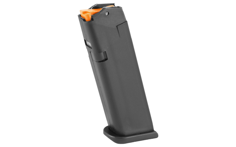 Glock OEM Magazine, 9MM, 10 Rounds, Fits GLOCK 17 & 34, Cardboard Style Packaging, Polymer, Black, Orange Follower, Gen5 47290