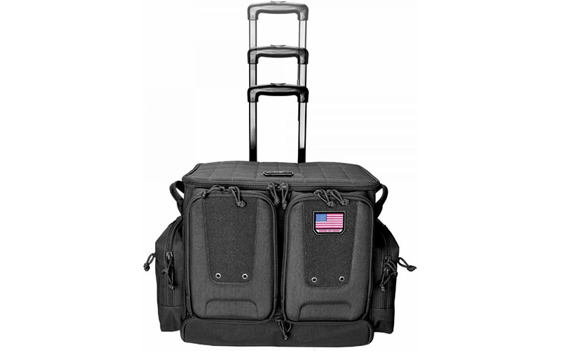 GPS Tactical Rolling Range Bag, Black, Soft Case, Foam Cradle Holds 6 Pistols, Internal Zipper Pocket Holds 4 Pistols, Oversize ATV Wheels, Additional External Pockets for Magazines, Binoculars, Ear Protection, Stapler, and Targets GPS-T2112ROBB