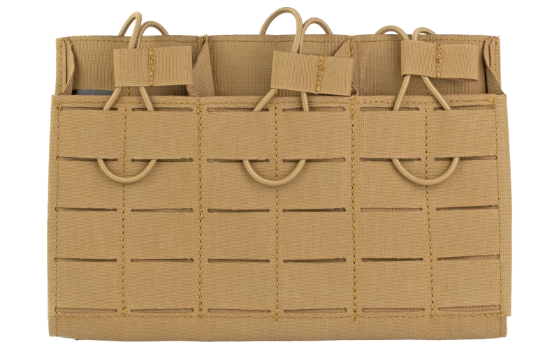 Grey Ghost Gear Compact Triple Mag Panel 5.56, Mag Pouch, Fits AR-15 Magazines, Laminate Nylon, Includes a Bungee Retention Strap to Allow for Silent Removal of your Magazine, Attaches to any MOLLE/PALS Style Webbing with the Included MALICE Clips, Coyote Brown GTG0384-14