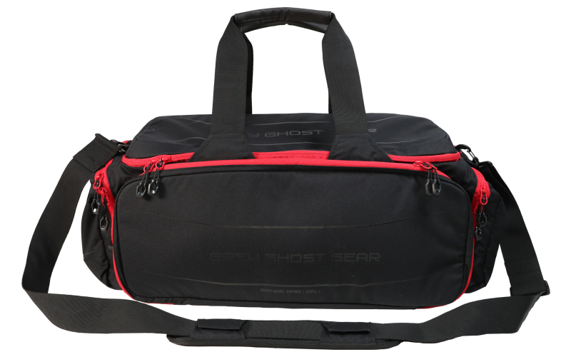 Grey Ghost Gear Range Bag, Nylon Construction, Matte Finish, Black with Red Zips GTG5897-2