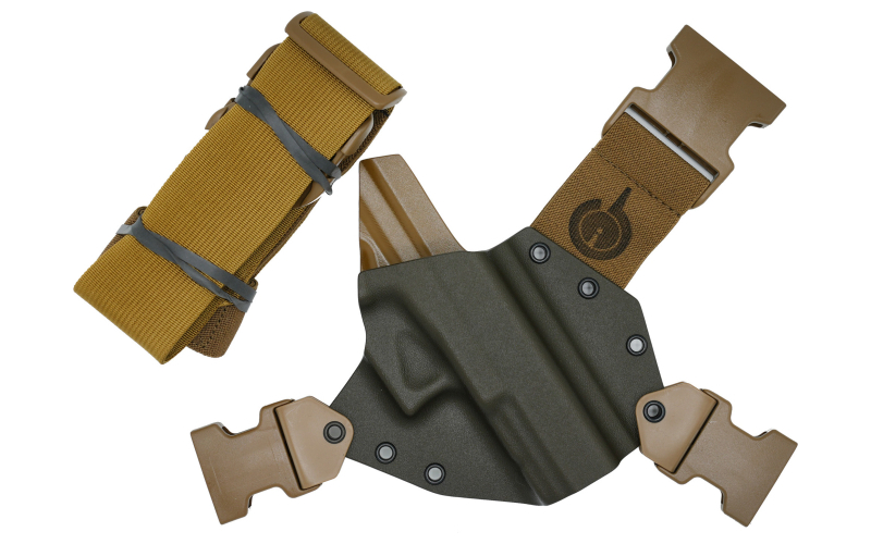 GunfightersINC Kenai Chest Holster, Kydex Shell, Nylon Harness, Fits Glock 17/22, Gray Shell, Coyote Brown Harness, Right Hand KN-G17O-040221