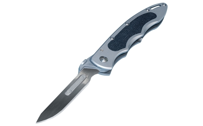 Havalon Piranta Original, Folding Knife, Frame Lock, 2.75" Stainless Steel Blade, Stainless Steel Handle with Black G-10 Inlay, OAL 6.75", Includes 12 Additional Blades and Nylon Holster XTC-60AKNP