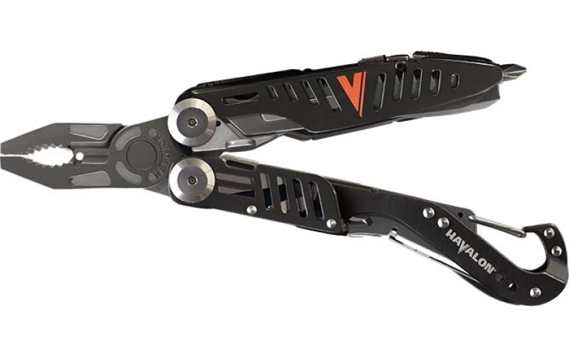Havalon Evolve, Multi-tool, 2 3/4" Piranta 60A Blade or Piranta Saw Blade, Fixed Gut Hook, Universal Bit Driver, Pliers/Wire Cutters, Carabiner Clip, Black Color, Includes 6-60A Blades and 2 Piranta Saw Blades, and Havalon Zipper Holster XTC-60AMT1