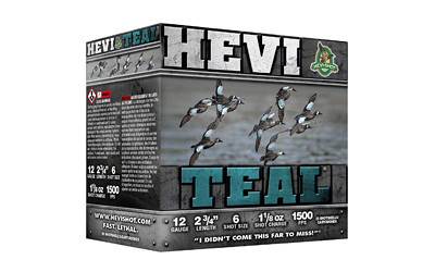 HEVI-Shot HEVI-TEAL, 12 Gauge 2.75", #6, 1 1/8 oz, Steel Shot, 25 Round Box HS61226