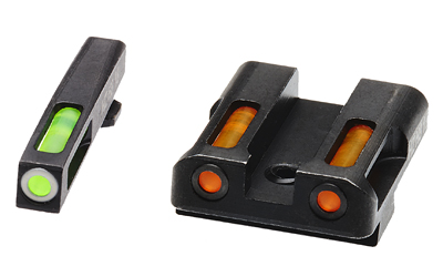 Hi-Viz LiteWave H3 Tritium/Litepipe Night Sights, Fits Glock 9/40SW/357Sig, Green Front w/White Front Ring, Orange Rear GLN425