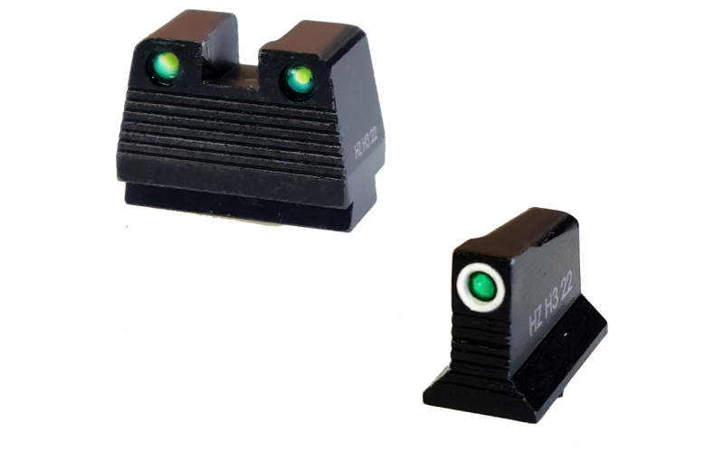 Hi-Viz N2 Co-Witness Sight, Fits Glock MOS 9MM/40S&W/357SIG, .430" Height, Green With White Ring Outline Front, Green Tritium Rear GMNG21-2