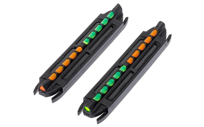 Hi-Viz Two-In-One Magnetic Shotgun Sight with Reversible Green & Orange LitePipe. Fits shotguns with ribs from .218" to .328" (7/32" to 5/16") (5.5mm to 8.3mm). Includes one round and one triangular replaceable Green and Orange reversible LitePipes. TO300