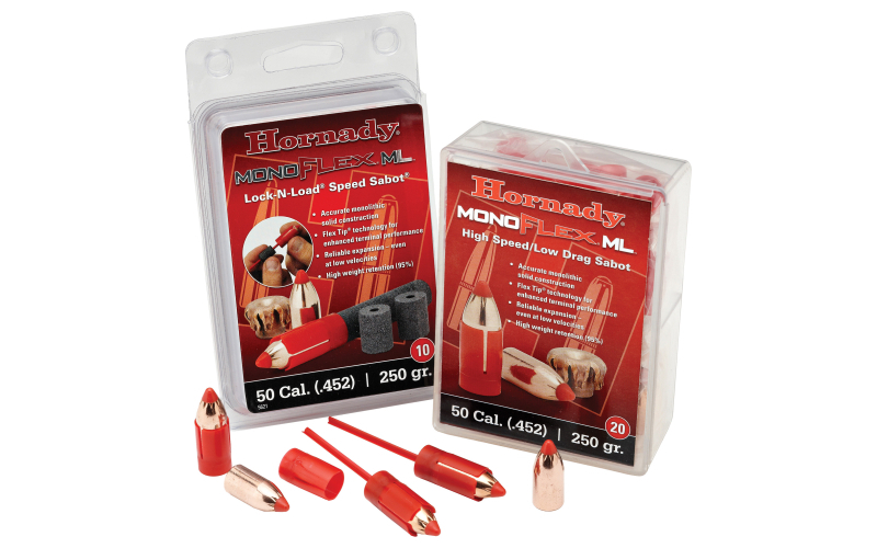 Hornady MonoFlex ML, High Speed/Low Drag, .50 Cal Sabot with 45 Cal 250 Grain MonoFlx, Flex Tip, 20 Rounds Per Box, 200 Rounds Per Case 67274
