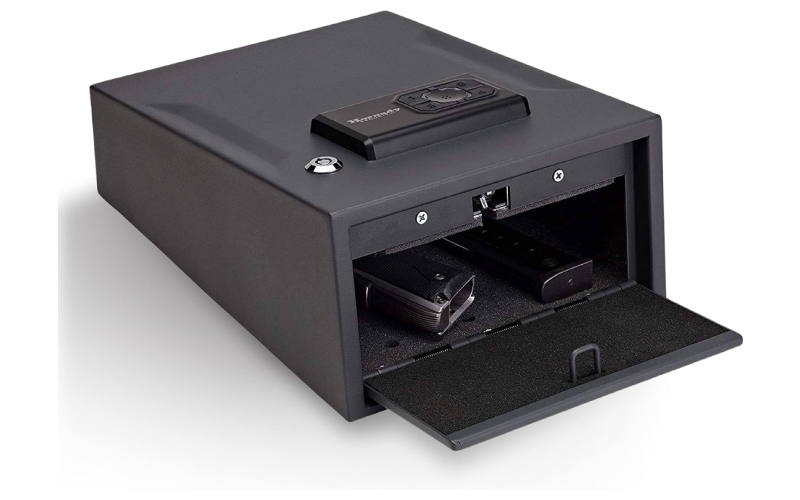 Hornady 1 Gun Keypad Vault, Programmable, Backup Barrel Key Lock, Removeable Shelf, Interior Light, Foam Interior, Requires Four AAA Batteries (Not Included),Black Finish 95433