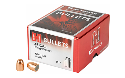 Hornady FMJ-RN, .451 Diameter, 45 Caliber, 230 Grain, Round Nose, 100 Count  45177