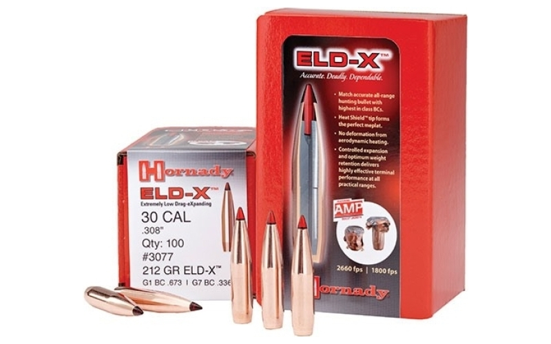 Hornady Eld-x 30 caliber (0.308'') polymer tipped 200gr 100/box