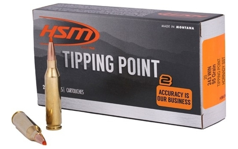 Hsm Ammunition 243 win 95gr  hornady sst jacketed soft point  20/box