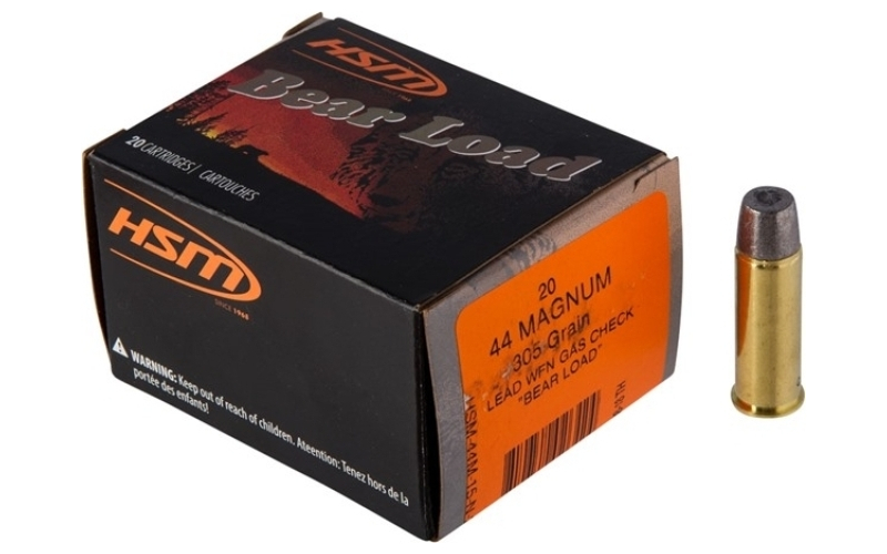 Hsm Ammunition 44 remington magnum 305gr lead flat nose 20/box